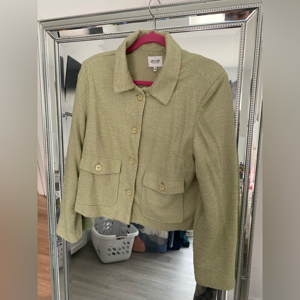 Stoosh Textured Button Front Lined Blazer Sage